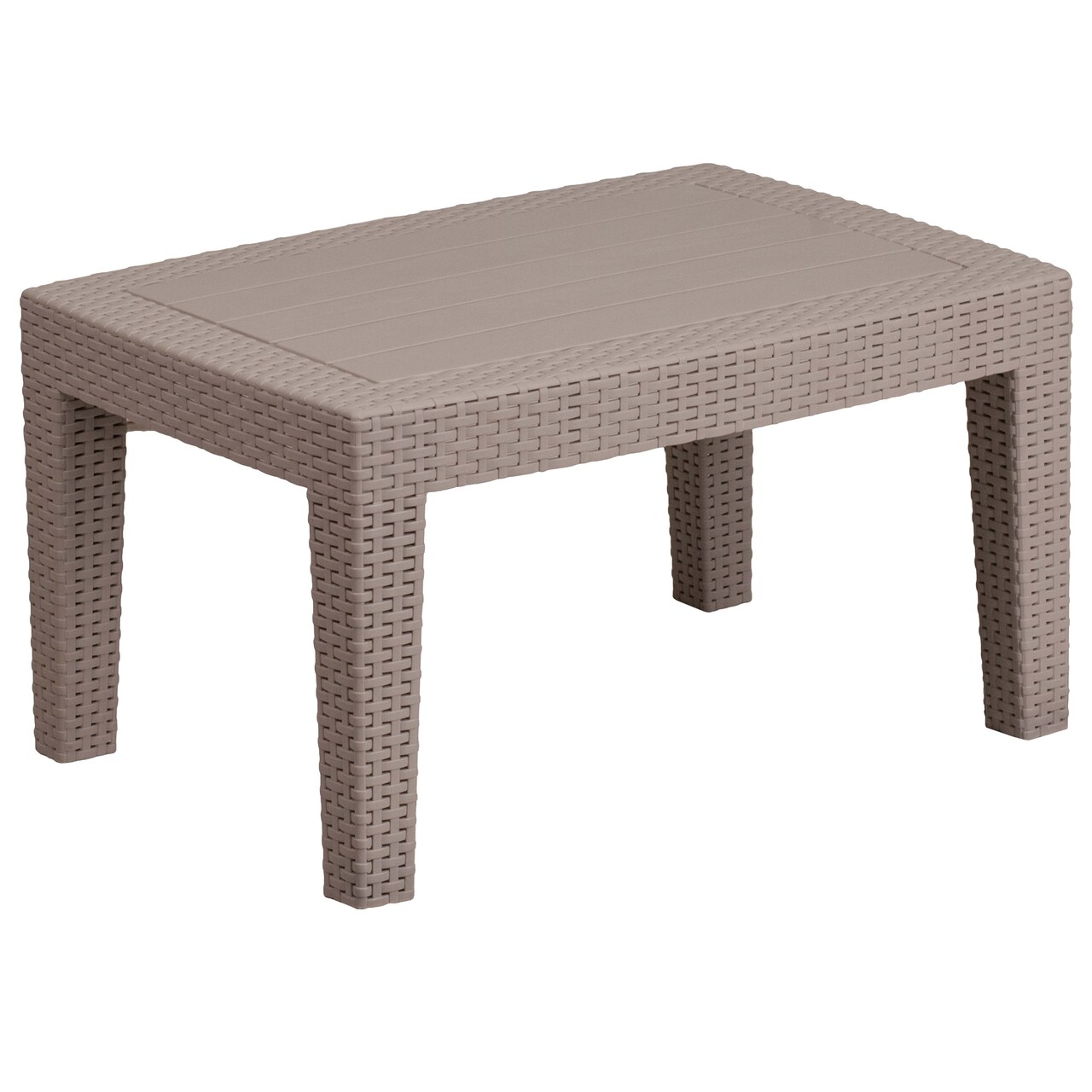 Merrick Lane Malmok Outdoor Coffee Table Faux Rattan Wicker Pattern Resin All-Weather Patio Coffee Table With Wood Plank Top Design